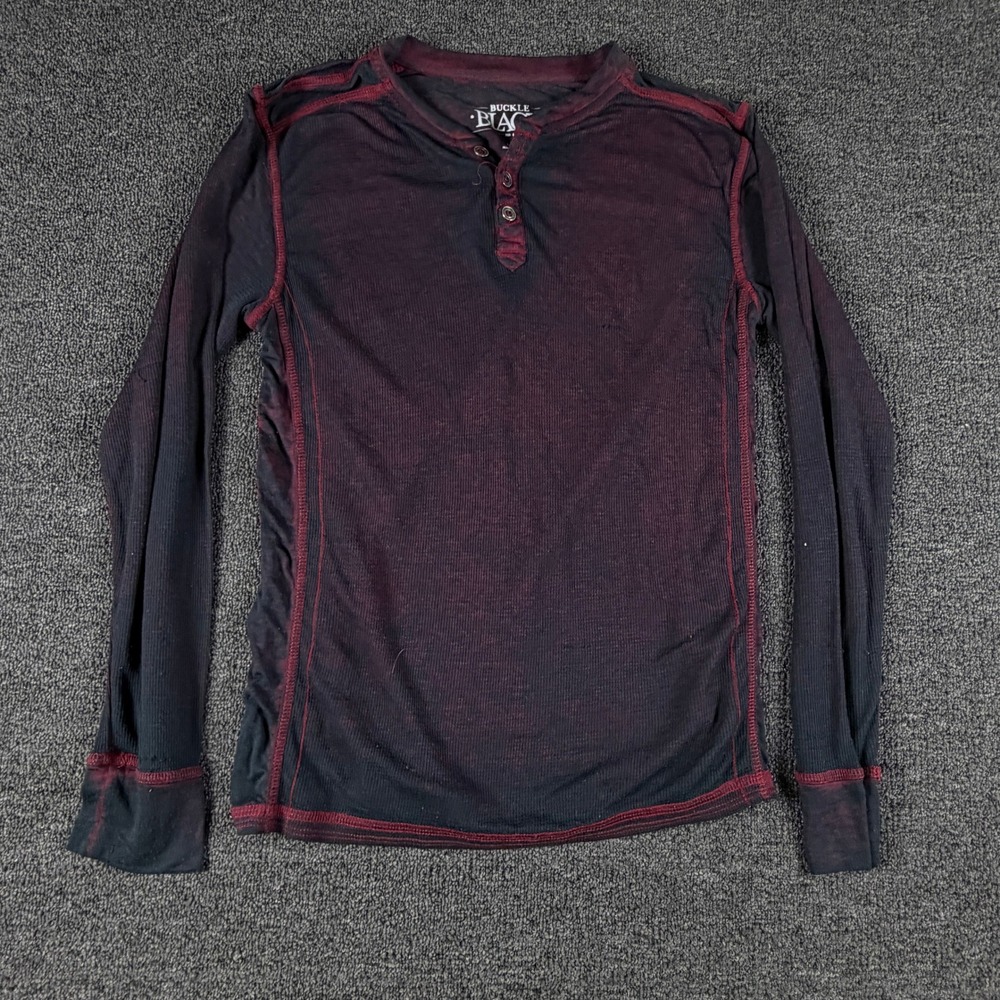 Buckle Black Henley Boys L 14-16 YBB1073 Black Burgundy Acid Wash EUC